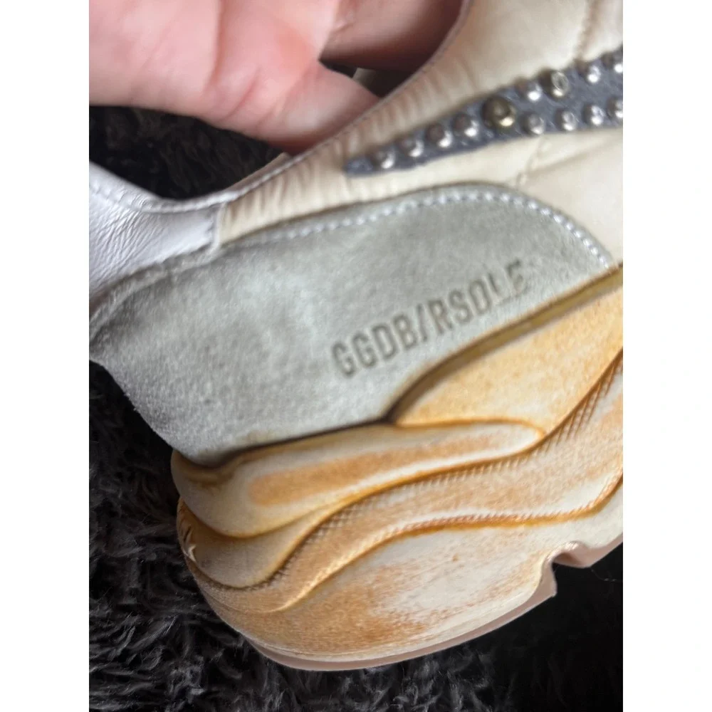 Golden Goose Running Sole Sneakers Studded Star Grey Suede Cream Mens IT 43